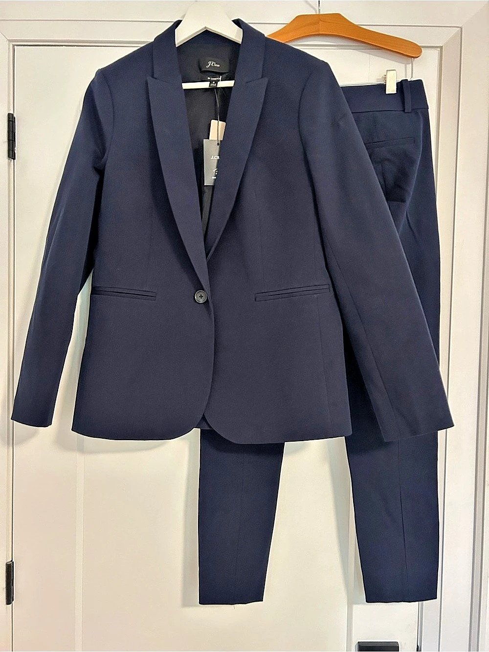 J.Crew Cameron Pant in Four-Season Stretch Polka Dot Suit Set Blue Size 8